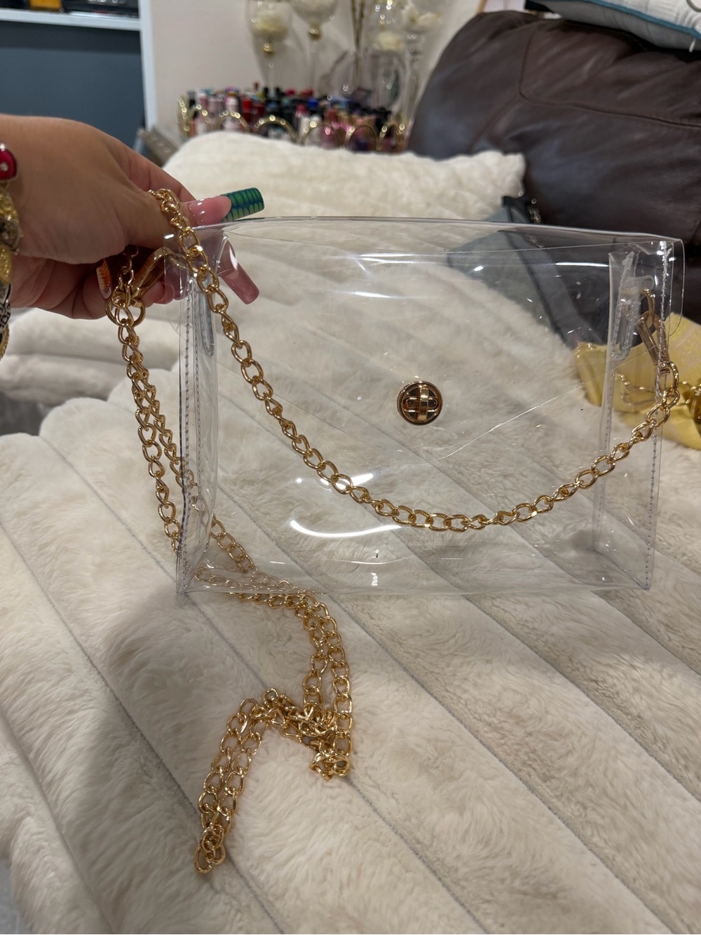 Clear PVC Crossbody Bag with Gold Chain